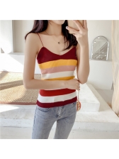 Knitted Striped Color Block V Neck Camisoles