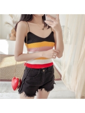 Knitted Striped Color Block V Neck Camisoles