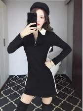 New Arrival Color Block Turndown Collar Fitted Dresses