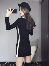 New Arrival Color Block Turndown Collar Fitted Dresses