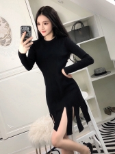Chic Tassels Crew Neck Fitted Knitted Dress