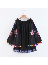 Ethnic Tassels Embroidery Loose Blouse