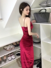 Sexy V Neck Velvet Womens Sleeveless Dresses