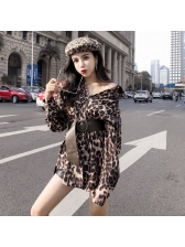 Vintage Leopard Turndown Collar Long Blouse
