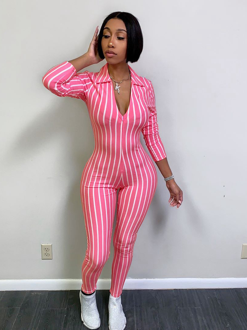 Wholesale Sexy Deep V Neck Striped Fitted Pencil Jumpsuit LPA010229 ...