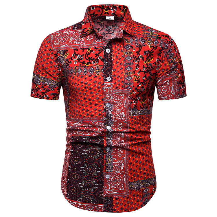 Wholesale Masculine Printed Button Up Shirts XHA022347RD | Wholesale7