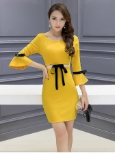 Autumn Hollow-out Flare Sleeve Fitted Dresses