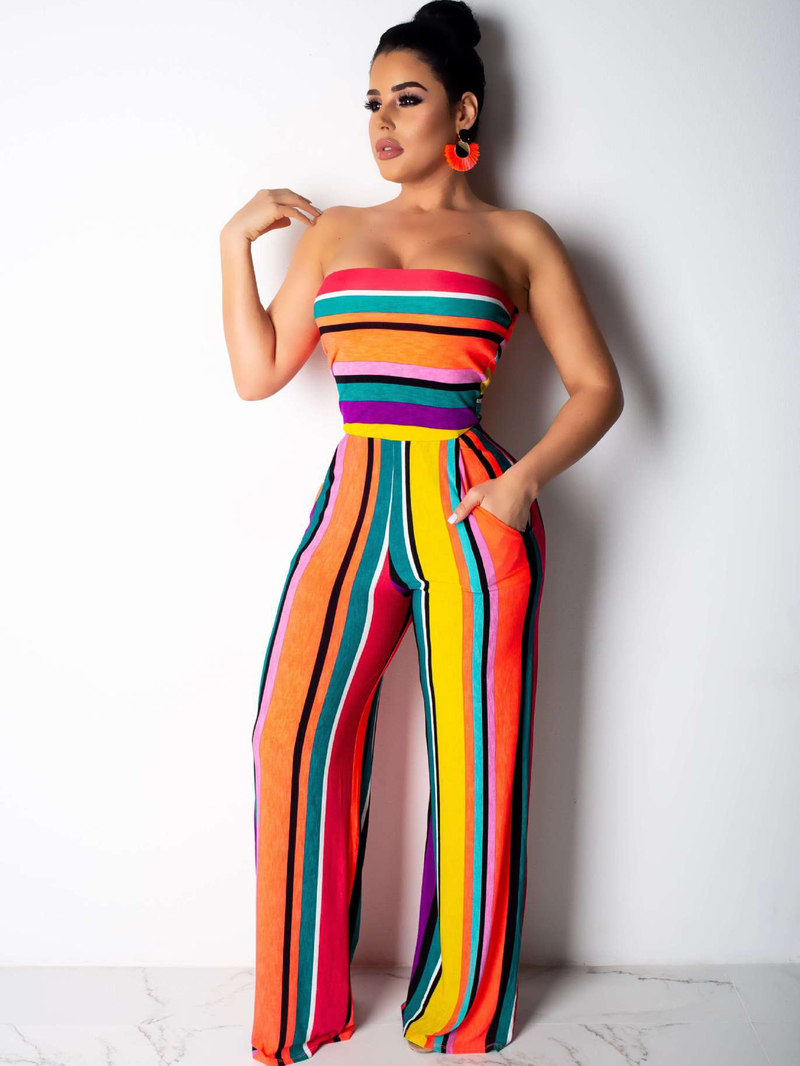 Wholesale Night Club Colorful Striped Strapless Jumpsuit EPA032942OA ...