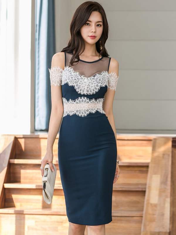 Wholesale Korean Design Sleeveless Dress Patchwork Lace Dresses ...