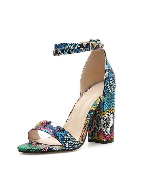 multicolored snake print shoes