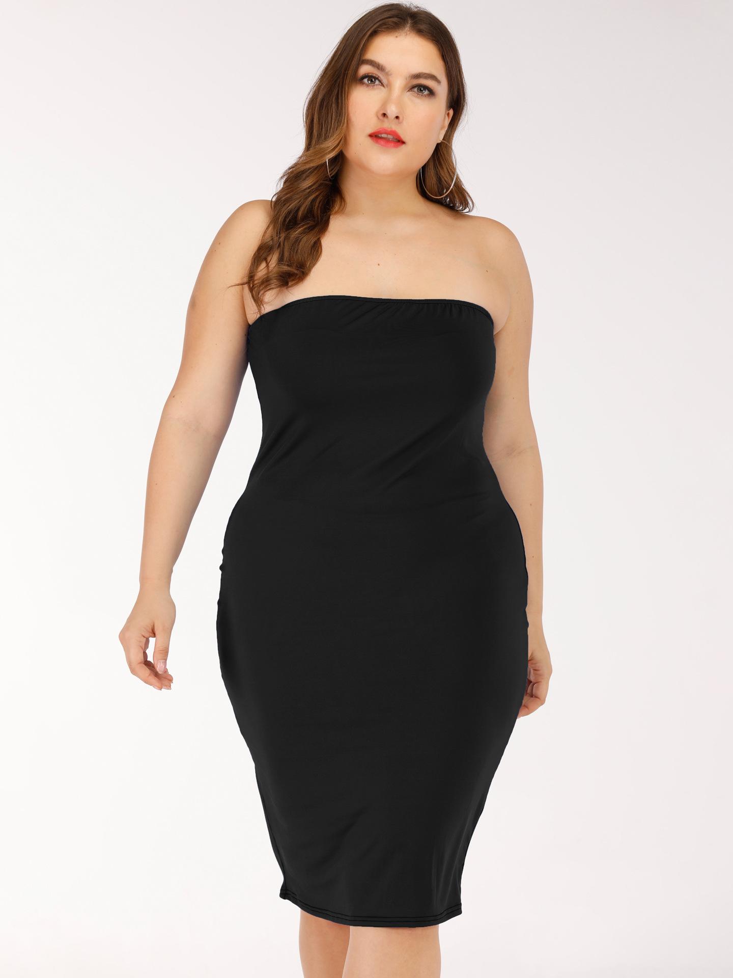 Wholesale Plus Size Solid Fitted Strapless Dress LHA060131 | Wholesale7.net