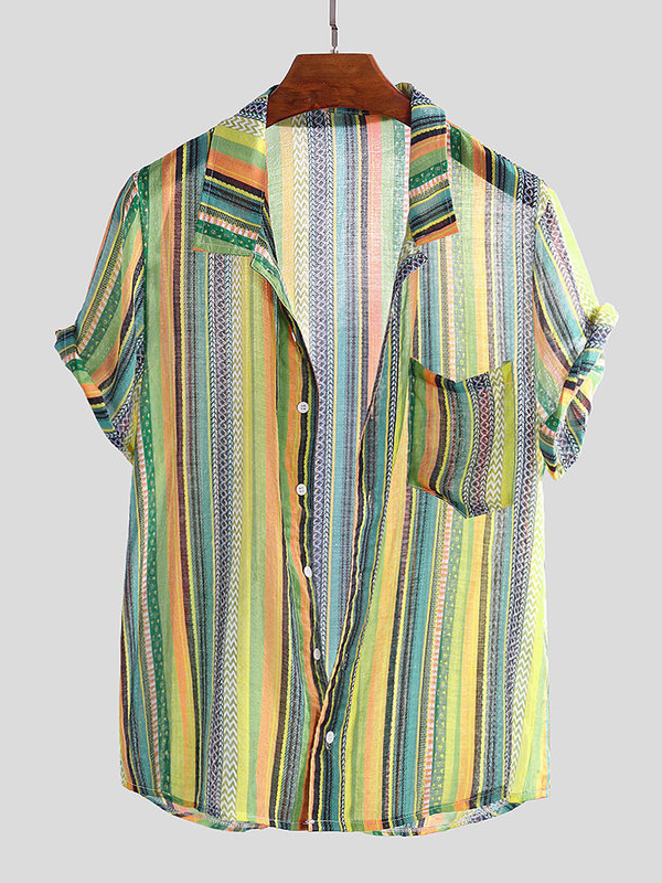 Wholesale Contrast Color Striped Pocket Short Sleeve Men Shirt ...