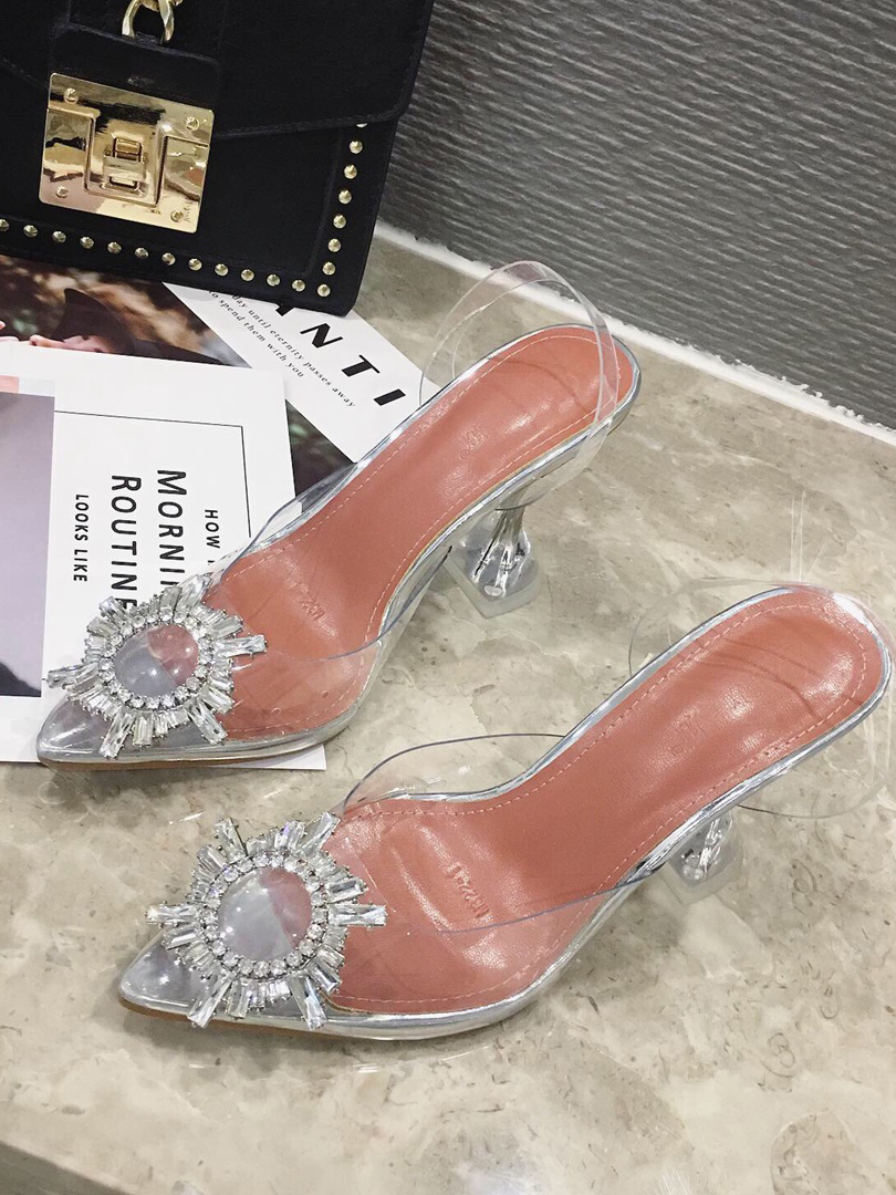 clear high heels with rhinestones