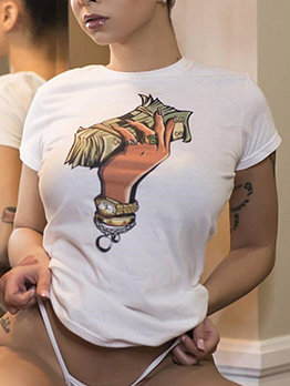 Simple Design Printed Women T-Shirt