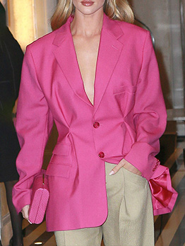 OL Elegant To Youth Cozy Pink Color Blazer Long Sleeve Lapel Slim Wear