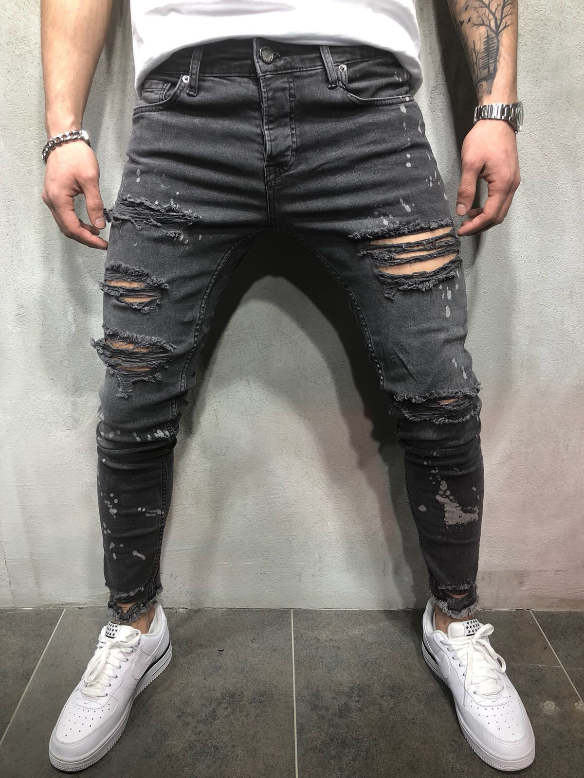 Wholesale Fashion Washed Skinny Ripped Jeans For Men UCA072513GA ...