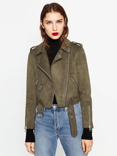 Women Vintage Zip up Casual Leather Short Coat