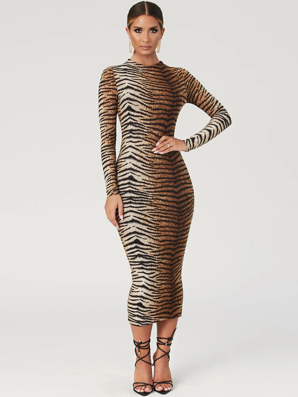 Wholesale Mock Neck Leopard Printed Long Sleeve Dress LHA080602BO ...