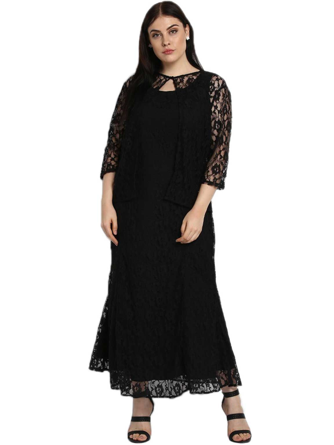 Wholesale Plus Size Black Sleeveless Maxi Dress With Lace Coat ...