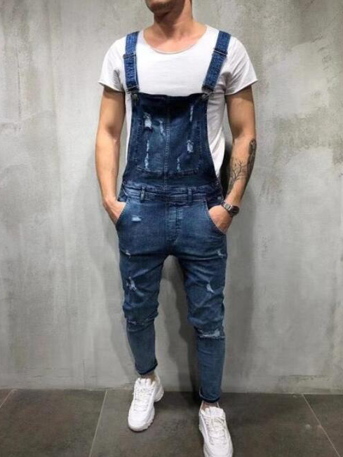 Wholesale Leisure Ripped Pockets Denim Suspender Mens Jeans UCA081436 ...