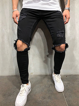 Wholesale Men Stylish Praid Color Block Slim Jeans