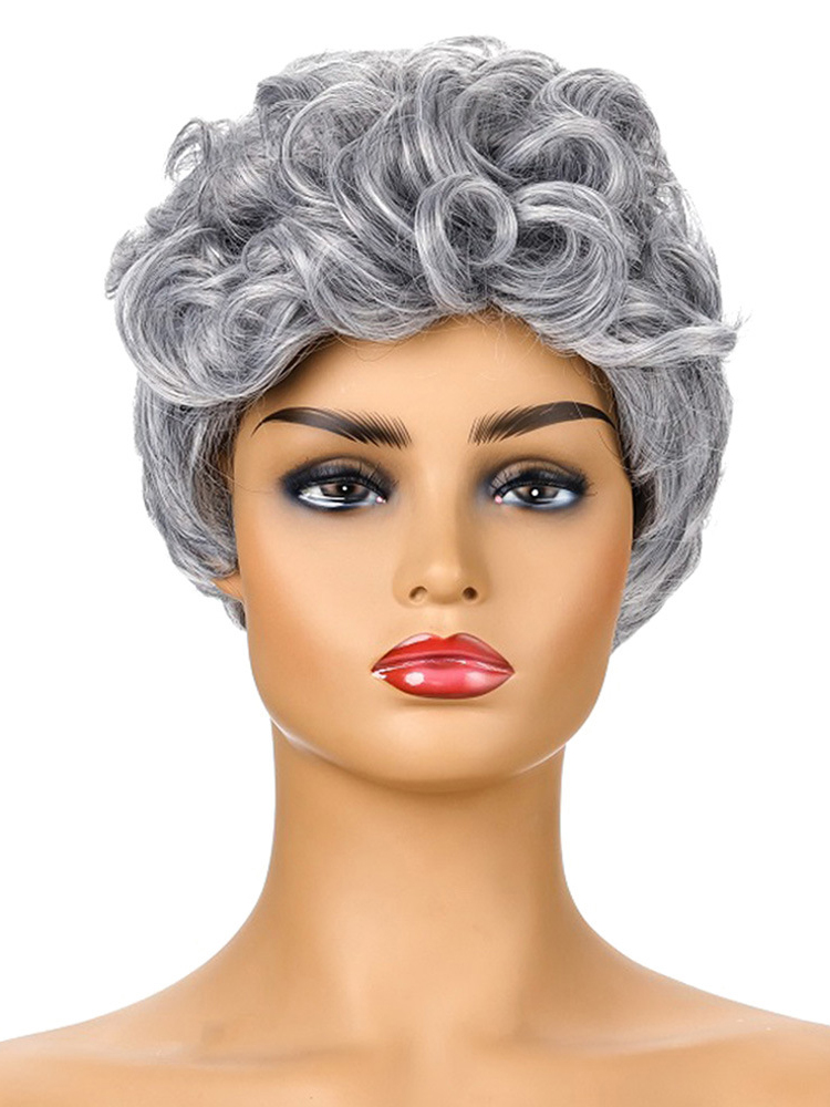Wholesale High Temperature Silvery Grey Kinky Curl Wigs For Women ...