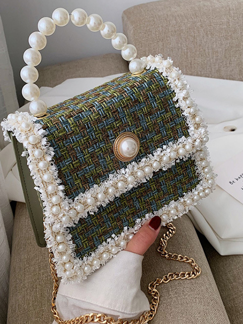 Wholesale Sweet Pearls Handle Tweed Woven Chain Crossbody Bag GWA092425 ...