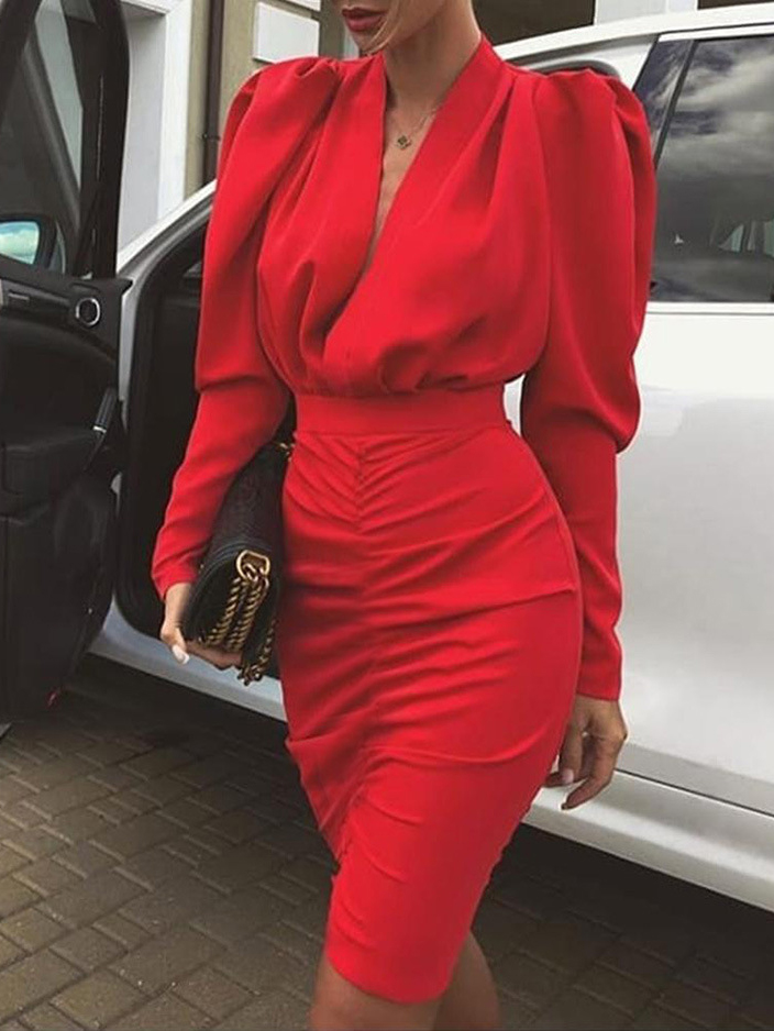 long sleeve midi dress red