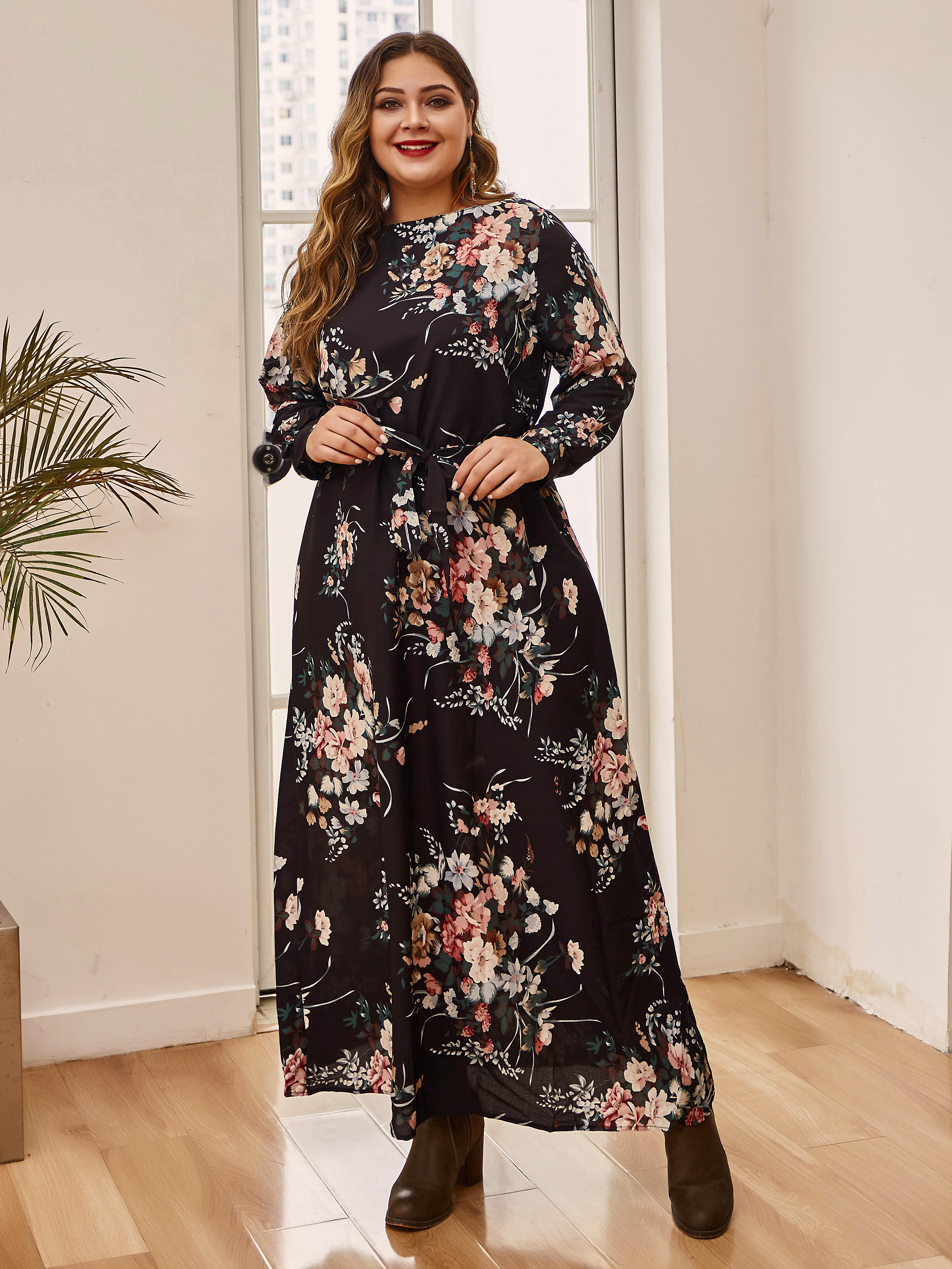 Wholesale Plus Size Printed Long Sleeve Maxi Dress UCA093023BA | Wholesale7