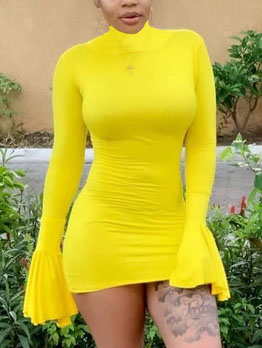 yellow long sleeve bodycon dress