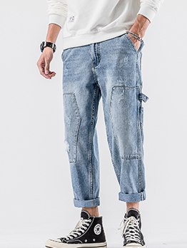 Fresh Style Men Color Block Cutout Pockets Slim Jeans