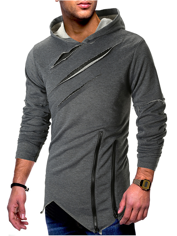 Wholesale Asymmetric Hem Solid Hooded Men t Shirt UCA102217 | Wholesale7