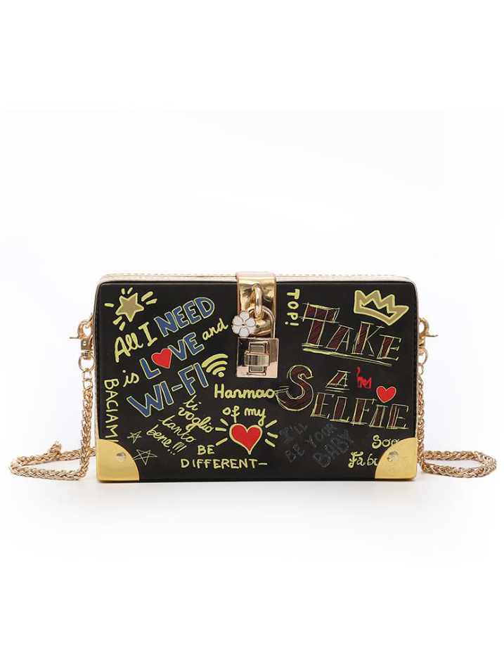 Creative Letter Printed Golden Chain Square Crossbody Bags