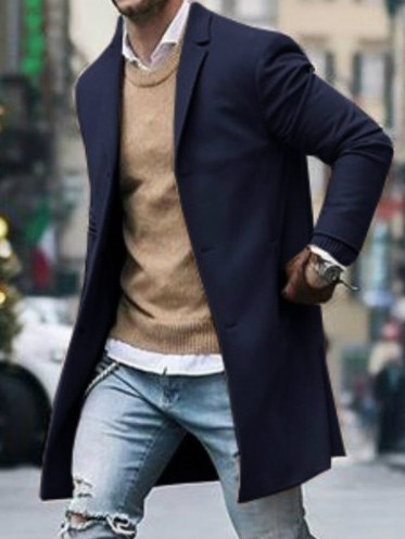Minimalist Pure Color Cotton Long Winter Coats For Men