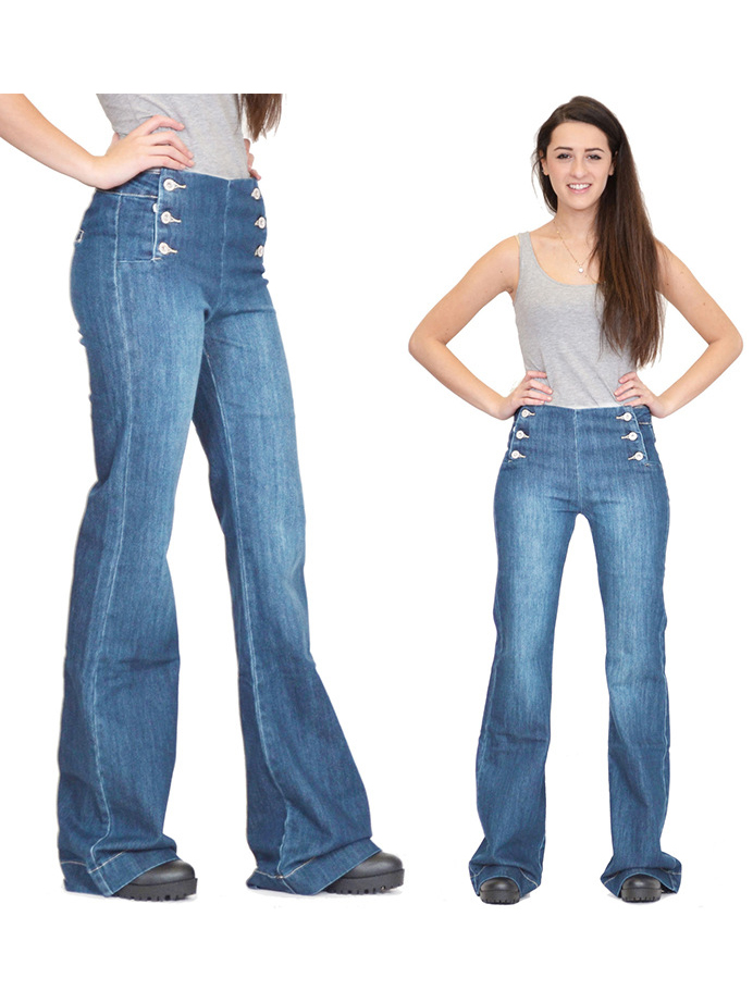 Wholesale Single Breasted High Waist Denim Jeans SZA110104 | Wholesale7