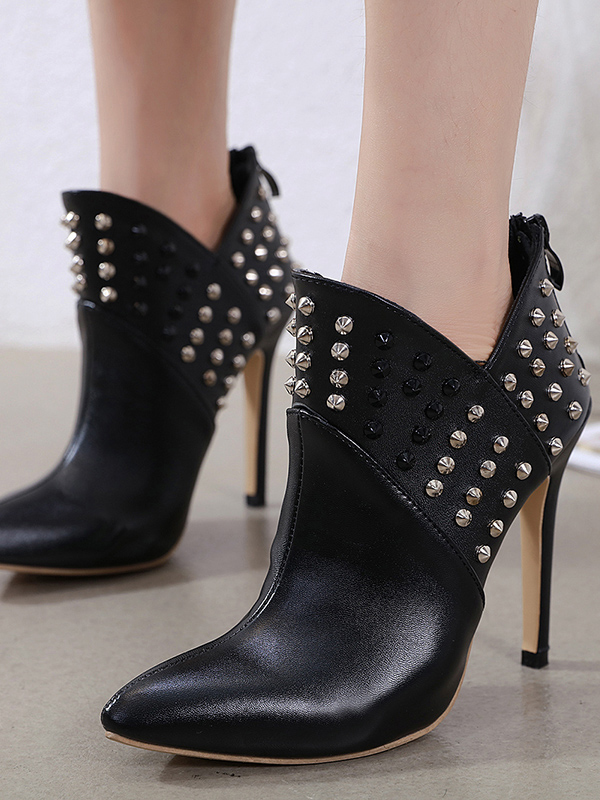 Wholesale Winter Stiletto Heels Rivets Pointed Toe Ankle Boots ...