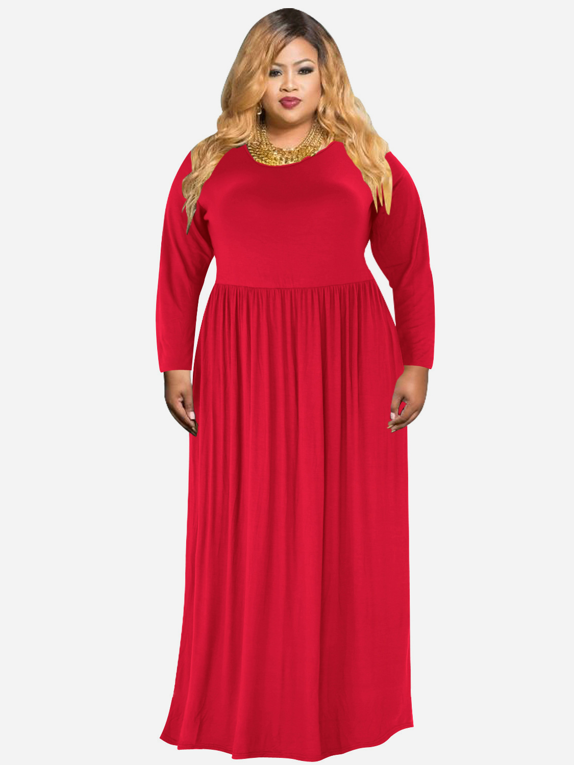 Wholesale Solid Plus Size Long Sleeve Maxi Dress VCA111328 | Wholesale7