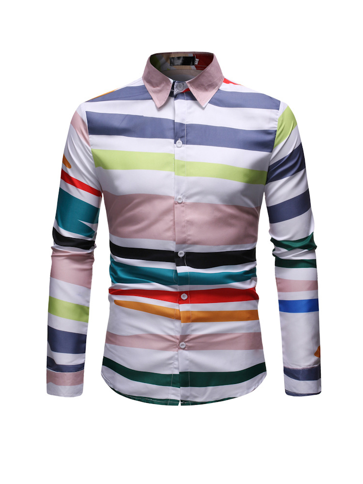 Wholesale Colorful Striped Men Button Down Shirt UCA112008WI | Wholesale7