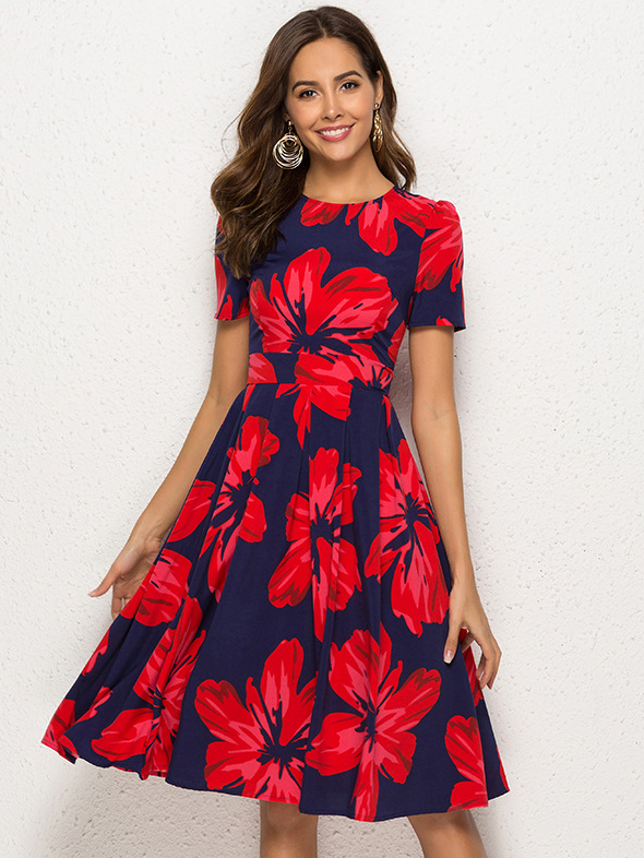 Wholesale Contrast Color Printed Short Sleeve Summer Dresses ...