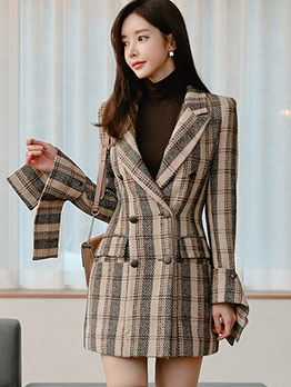Elegant Women Fashion Bow Design Petal Edge Long Coat
