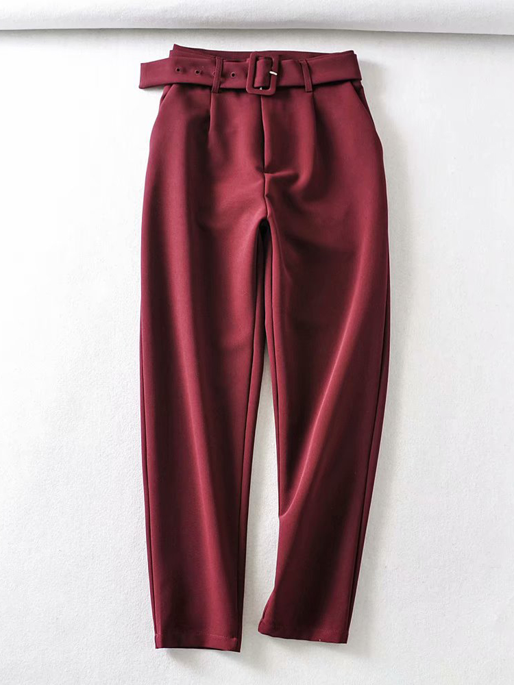 Wholesale Solid Wine Red Trousers For Women SJA121130WR | Wholesale7.net