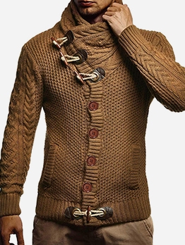 Winter Men Leopard Pattern Long Sleeve V-neck Slim Cardigan