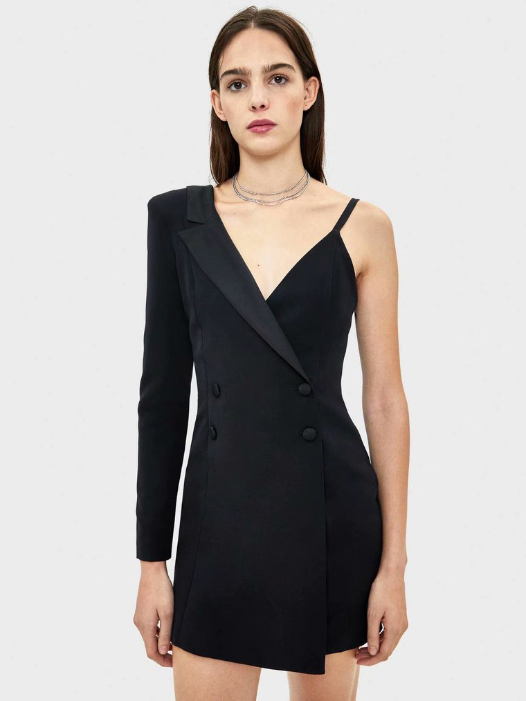 Wholesale One Shoulder Slip Black Blazer Dress UCA121839BA | Wholesale7