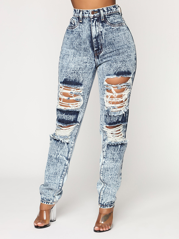 Wholesale High Waist Holes Ripped Jeans For Women GWA122526GA | Wholesale7