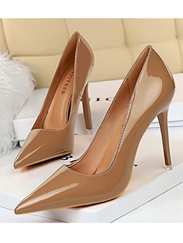 Patent Leather Solid Pointed High Heel Shoes