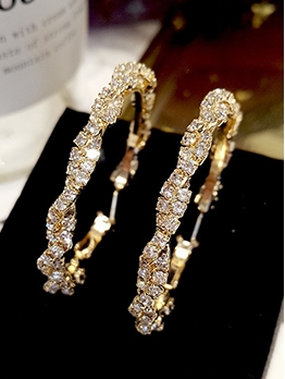Elegant Rhinestone Decor C-Shape Earrings For Women