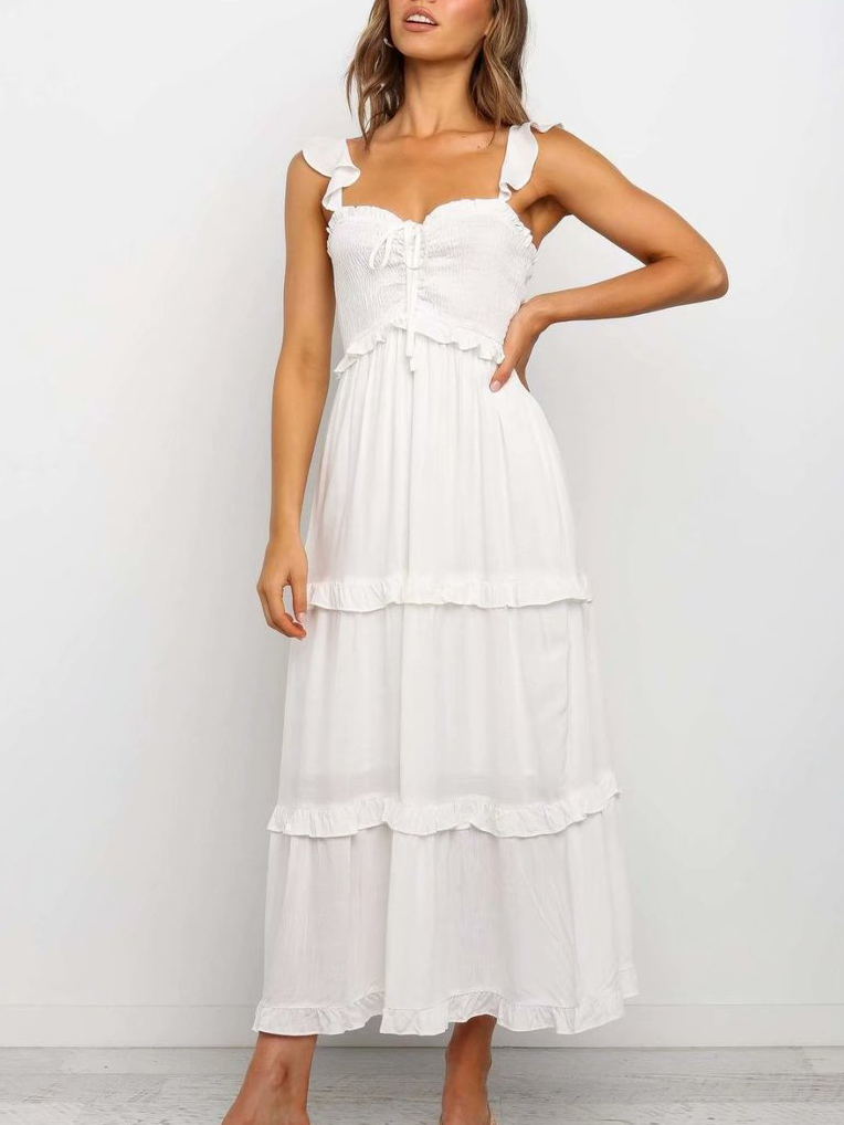 Wholesale Square Neck White Sleeveless Maxi Dress For Vacation ...