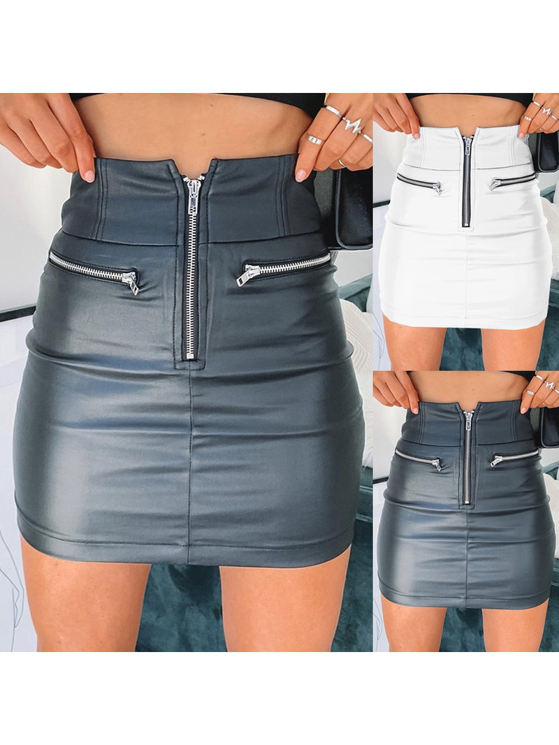 Wholesale Solid Front Zipper Leather Skirt SJM030510 | Wholesale7.net