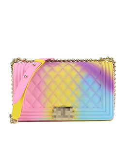 Iridescent Color Hasp Plaid Beautiful Shoulder Bag Large Size