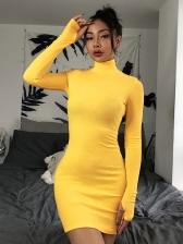 yellow bodycon dress long sleeve
